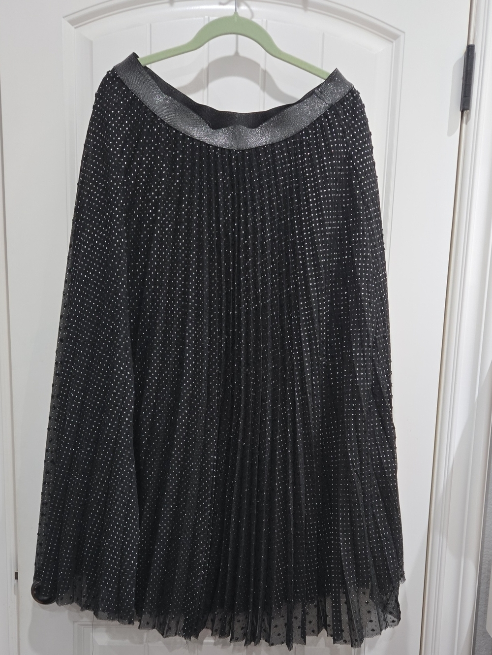 LILI SIDONIO Black Pleated Polka Dot Midi Skirt